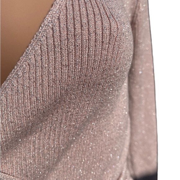 INC International Concepts Women's Pink Metallic-Knit Faux-Wrap Sweater L - Picture 2 of 8